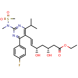 Chemical structure of (3R,5S,E)-Ethyl 7-(4-(4-fluorophenyl)-6-isopropyl-2-(N-methylmethylsulfonamido)pyrimidin-5-yl)-3,5-dihydroxyhept-6-enoate , CAS 851443-04-4, AChemBlock X186998
