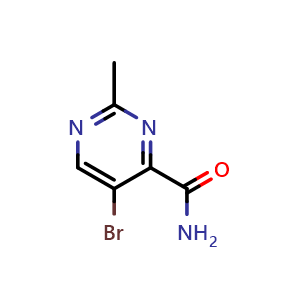 Chemical structure of 5-bromo-2-methyl-pyrimidine-4-carboxylic acid amide , CAS 857409-96-2, AChemBlock X187010