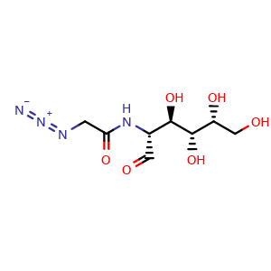 Chemical structure of 2-azido-N-[(2R,3R,4R,5R)-3,4,5,6-tetrahydroxy-1-oxohexan-2-yl]acetamide , CAS 869186-83-4, AChemBlock X187021