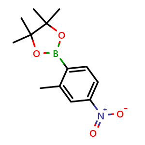 Chemical structure of 4,4,5,5-tetramethyl-2-(2-methyl-4-nitrophenyl)-1,3,2-dioxaborolane , CAS 883715-40-0, AChemBlock X187044