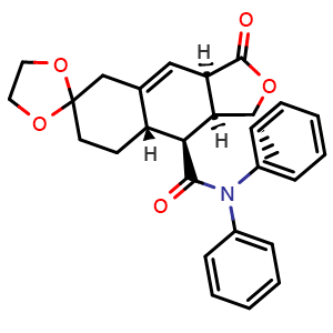 Chemical structure of (1'R,3'aR,8'aS,9'S,9'aS)-1'-methyl-3'-oxo-N,N-diphenyl-3',3'a,5',7',8',8'a,9',9'a-octahydro-1'H-spiro[1,3-dioxolane-2,6'-naphtho[2,3-c]furan]-9'-carboxamide , CAS 900160-98-7, AChemBlock X187065