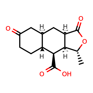 Chemical structure of (3R,3aR,4S,4aR,8aR,9aR)-dodecahydro-3-methyl-1,7-dioxo-Naphtho[2,3-c]furan-4-carboxylic acid , CAS 900161-05-9, AChemBlock X187066