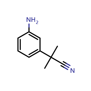 Chemical structure of 2-(3-Aminophenyl)-2-methylpropanenitrile , CAS 915394-29-5, AChemBlock X187092