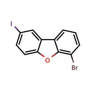 Chemical structure of 6-Bromo-2-iodo-dibenzofuran , CAS 916435-45-5, AChemBlock X187099