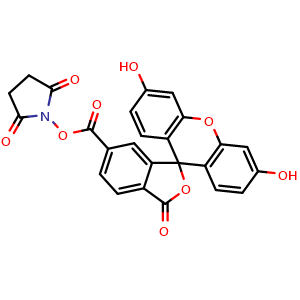 Chemical structure of (2,5-Dioxopyrrolidin-1-yl) 3',6'-dihydroxy-1-oxospiro[2-benzofuran-3,9'-xanthene]-5-carboxylate , CAS 92557-81-8, AChemBlock X187116