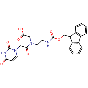 Chemical structure of N-(2-((((9H-fluoren-9-yl)methoxy)carbonyl)amino)ethyl)-N-(2-(2,4-dioxo-3,4-dihydropyrimidin-1(2H)-yl)acetyl)glycine , CAS 959151-70-3, AChemBlock X187159