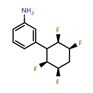Chemical structure of benzenamine, 3-[(2S,3R,5S,6R)-2,3,5,6-tetrafluorocyclohexyl]-, rel- , CAS 1609663-42-4, AChemBlock X187180