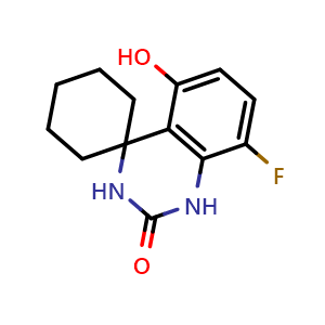 Chemical structure of 8'-fluoro-5'-hydroxy-1'H-spiro[cyclohexane-1,4'-quinazolin]-2'(3'H)-one , CAS 939768-67-9, AChemBlock X187183