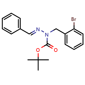 Chemical structure of (E)-tert-Butyl 2-benzylidene-1-(2-bromobenzyl)hydrazinecarboxylate , CAS 2268038-59-9, AChemBlock X187249