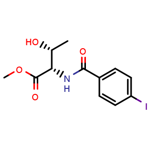 Chemical structure of (2S,3R)-Methyl 3-hydroxy-2-(4-iodobenzamido)butanoate , CAS 1975144-45-6, AChemBlock X187327