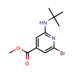 Chemical structure of Methyl 2-bromo-6-(tert-butylamino)isonicotinate , CAS 2243492-32-0, AChemBlock X187332