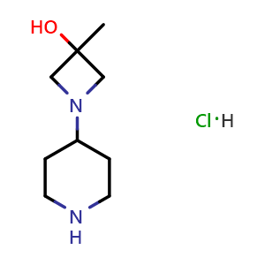 Chemical structure of 3-Methyl-1-(piperidin-4-yl)azetidin-3-ol hydrochloride , CAS 2493424-72-7, AChemBlock X187346