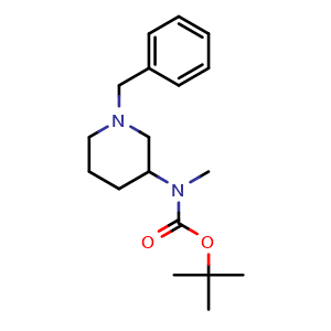 Chemical structure of tert-Butyl (1-benzylpiperidin-3-yl)(methyl)carbamate , CAS 172477-99-5, AChemBlock X187374