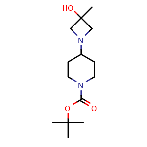 Chemical structure of tert-Butyl 4-(3-hydroxy-3-methylazetidin-1-yl)piperidine-1-carboxylate , AChemBlock X187378