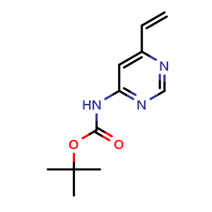 Chemical structure of tert-Butyl (6-vinylpyrimidin-4-yl)carbamate , CAS 1365991-88-3, AChemBlock X187383