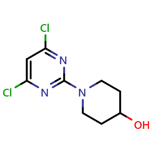 Chemical structure of 1-(4,6-Dichloropyrimidin-2-yl)piperidin-4-ol , CAS 1017781-93-9, AChemBlock X187391