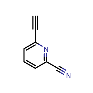 Chemical structure of 6-Ethynylpicolinonitrile , CAS 1211537-36-8, AChemBlock X187425