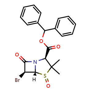 Chemical structure of 6-Bromo-3,3-dimethyl-7-oxo-4-oxide-4-thia-1-azabicyclo[3.2.0]heptane-2-carboxylic Acid Diphenylmethyl Ester , CAS 80353-26-0, AChemBlock X187484