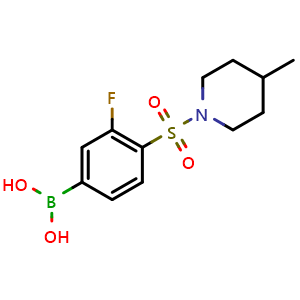 Chemical structure of (3-Fluoro-4-((4-methylpiperidin-1-yl)sulfonyl)phenyl)boronic acid , CAS 1704120-89-7, AChemBlock X187502
