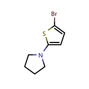 Chemical structure of 2-Bromo-5-(pyrrolidino)thiophene , CAS 1622840-73-6, AChemBlock X187510