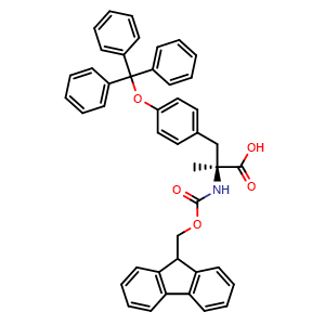 Chemical structure of (S)-2-((((9H-fluoren-9-yl)methoxy)carbonyl)amino)-2-methyl-3-(4-(trityloxy)phenyl)propanoic acid , CAS 1934266-53-1, AChemBlock X187512
