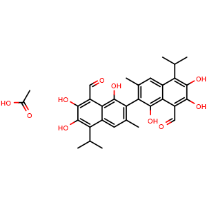 Chemical structure of Gossypol-acetic acid , CAS 12542-36-8, AChemBlock X187546