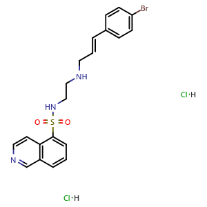 Chemical structure of N-[2-[[3-(4-Bromophenyl)-2-propenyl]amino]ethyl]-5-isoquinolinesulfonamide dihydrochloride , CAS 130964-39-5, AChemBlock X187591