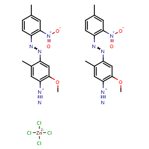 Chemical structure of mono((E)-2-methoxy-5-methyl-4-((4-methyl-2-nitrophenyl)diazenyl)benzenediazonium) monozinc(II) tetrachloride , CAS 61966-14-1, AChemBlock X187594
