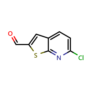 Chemical structure of 6-chlorothieno[2,3-b]pyridine-2-carbaldehyde , CAS 80231-47-6, AChemBlock X187599