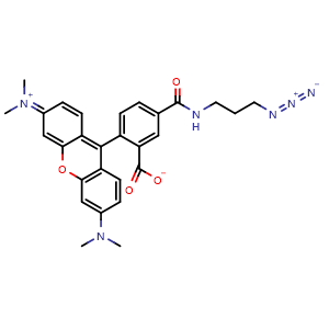 Chemical structure of 5-((3-azidopropyl)carbamoyl)-2-(6-(dimethylamino)-3-(dimethyliminio)-3H-xanthen-9-yl)benzoate , CAS 825651-66-9, AChemBlock X187602