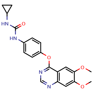 Chemical structure of 1-cyclopropyl-3-(4-((6,7-dimethoxyquinazolin-4-yl)oxy)phenyl)urea , CAS 2378099-63-7, AChemBlock X187617