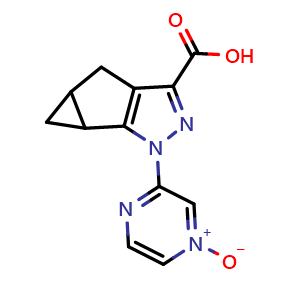 Chemical structure of 3-(3-carboxy-4,4a,5,5a-tetrahydro-1H-cyclopropa[4,5]cyclopenta[1,2-c]pyrazol-1-yl)pyrazine 1-oxide , AChemBlock X187653