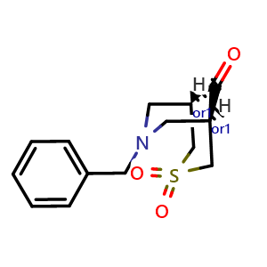 Chemical structure of Rel-(1R,5S)-7-benzyl-3-thia-7-azabicyclo[3.3.1]nonan-9-one 3,3-dioxide , AChemBlock X187659