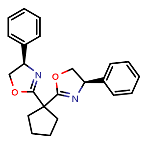 Chemical structure of (4R,4'R)-2,2'-Cyclopentylidenebis[4,5-dihydro-4-phenyloxazole] , CAS 1246401-49-9, AChemBlock X187746