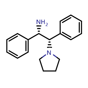 Chemical structure of (1S,2S)-1,2-Diphenyl-2-(pyrrolidin-1-yl)ethan-1-amine , CAS 1416133-22-6, AChemBlock X187759