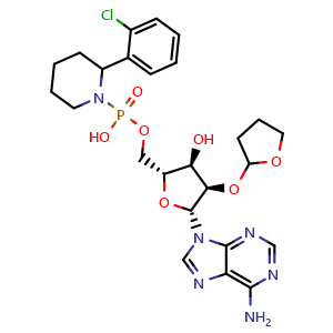 Chemical structure of (2-chlorophenyl)-2'-O-(tetrahydro-2-furanyl)adenylylpiperidine , CAS 90814-09-8, AChemBlock X187798