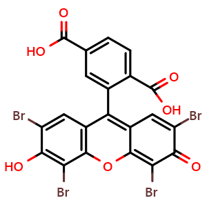 Chemical structure of 2-(2,4,5,7-tetrabromo-6-hydroxy-3-oxo-3H-xanthen-9-yl)terephthalic acid , CAS 108703-40-8, AChemBlock X187805