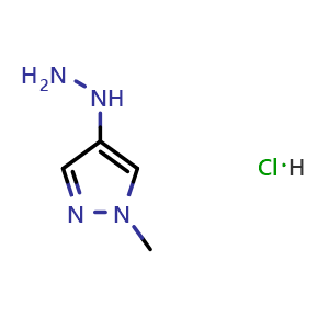Chemical structure of (1-methylpyrazol-4-yl)hydrazine hydrochloride , CAS 1959556-31-0, AChemBlock X188021