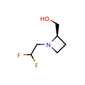 Chemical structure of [(2R)-1-(2,2-difluoroethyl)azetidin-2-yl]methanol , CAS 2940871-66-7, AChemBlock X188044