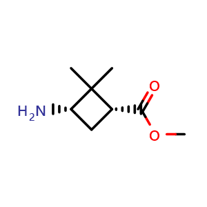 Chemical structure of methyl (1R,3S)-3-amino-2,2-dimethyl-cyclobutanecarboxylate , CAS 1313358-70-1, AChemBlock X188098
