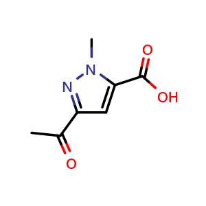 Chemical structure of 3-acetyl-1-methyl-1H-pyrazole-5-carboxylic acid , CAS 1539016-38-0, AChemBlock X188168