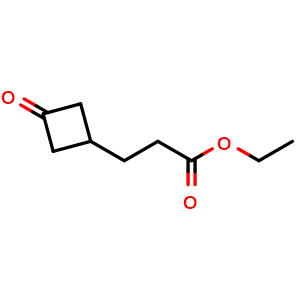 Chemical structure of ethyl 3-(3-oxocyclobutyl)propanoate , CAS 1380290-31-2, AChemBlock X188190