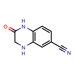 Chemical structure of 2-oxo-1,2,3,4-tetrahydroquinoxaline-6-carbonitrile , CAS 221290-03-5, AChemBlock X188212