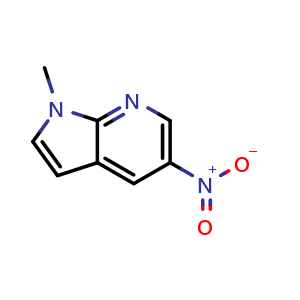 Chemical structure of 1-Methyl-5-nitro-1H-pyrrolo[2,3-b]pyridine , CAS 1135437-92-1, AChemBlock X188253