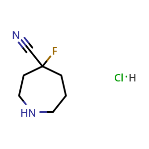 Chemical structure of 4-fluoroazepane-4-carbonitrile hydrochloride , CAS 2092135-28-7, AChemBlock X188269