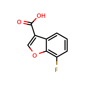 Chemical structure of 7-fluorobenzofuran-3-carboxylic acid , CAS 215801-85-7, AChemBlock X188280