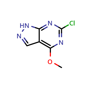 Chemical structure of 6-chloro-4-methoxy-1H-pyrazolo[3,4-d]pyrimidine , CAS 98138-75-1, AChemBlock X188322