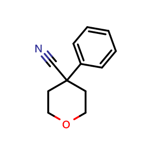 Chemical structure of 4-Phenyl-tetrahydro-pyran-4-carbonitrile , CAS 1202-81-9, AChemBlock X188336