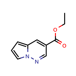 Chemical structure of ethyl pyrrolo[1,2-b]pyridazine-3-carboxylate , CAS 2764001-05-8, AChemBlock X188364