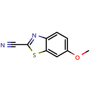 Chemical structure of 6-methoxy-1,3-benzothiazole-2-carbonitrile , CAS 943-03-3, AChemBlock X188366
